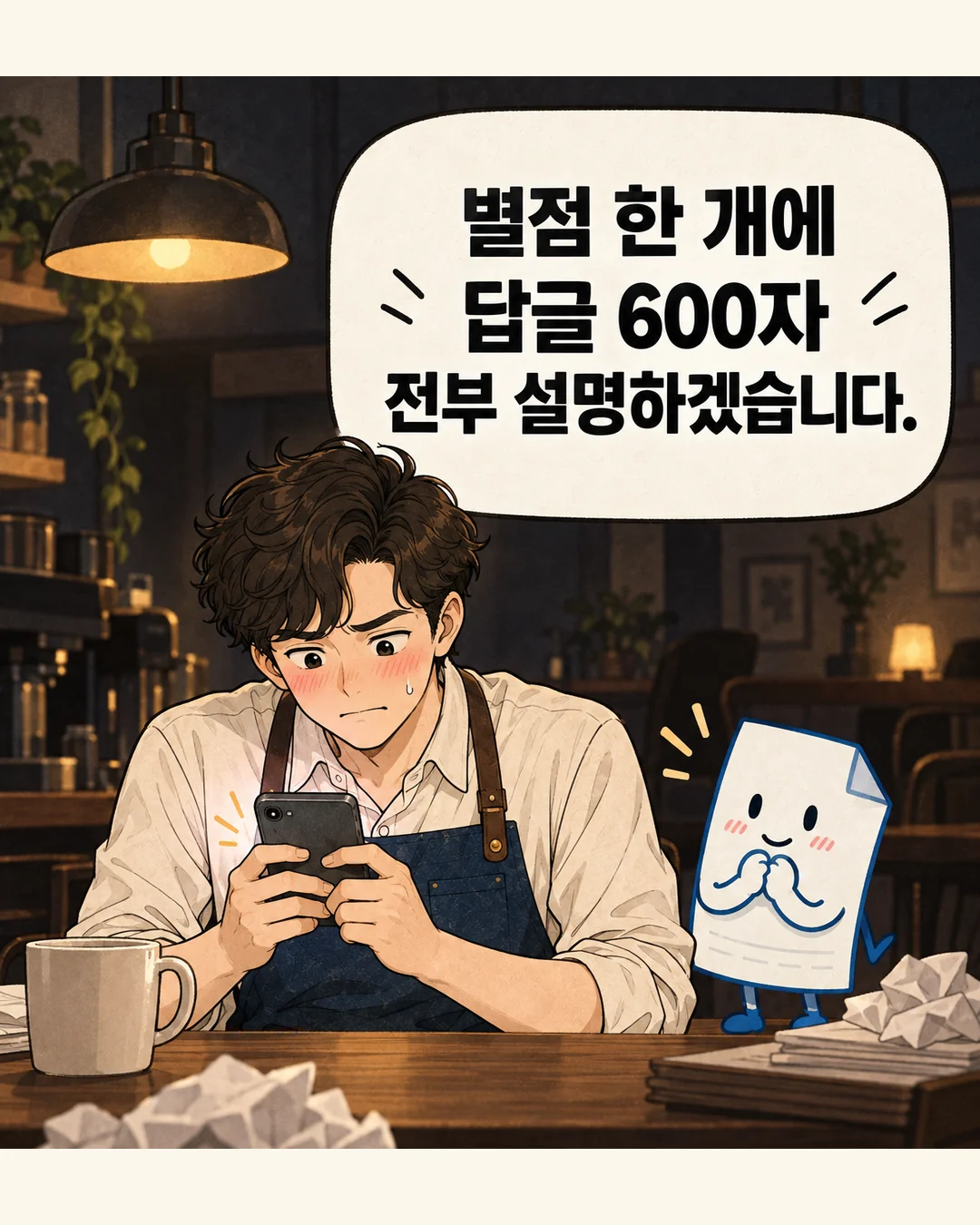 별점 한 개에 답글을 600자 썼다가 지웠다