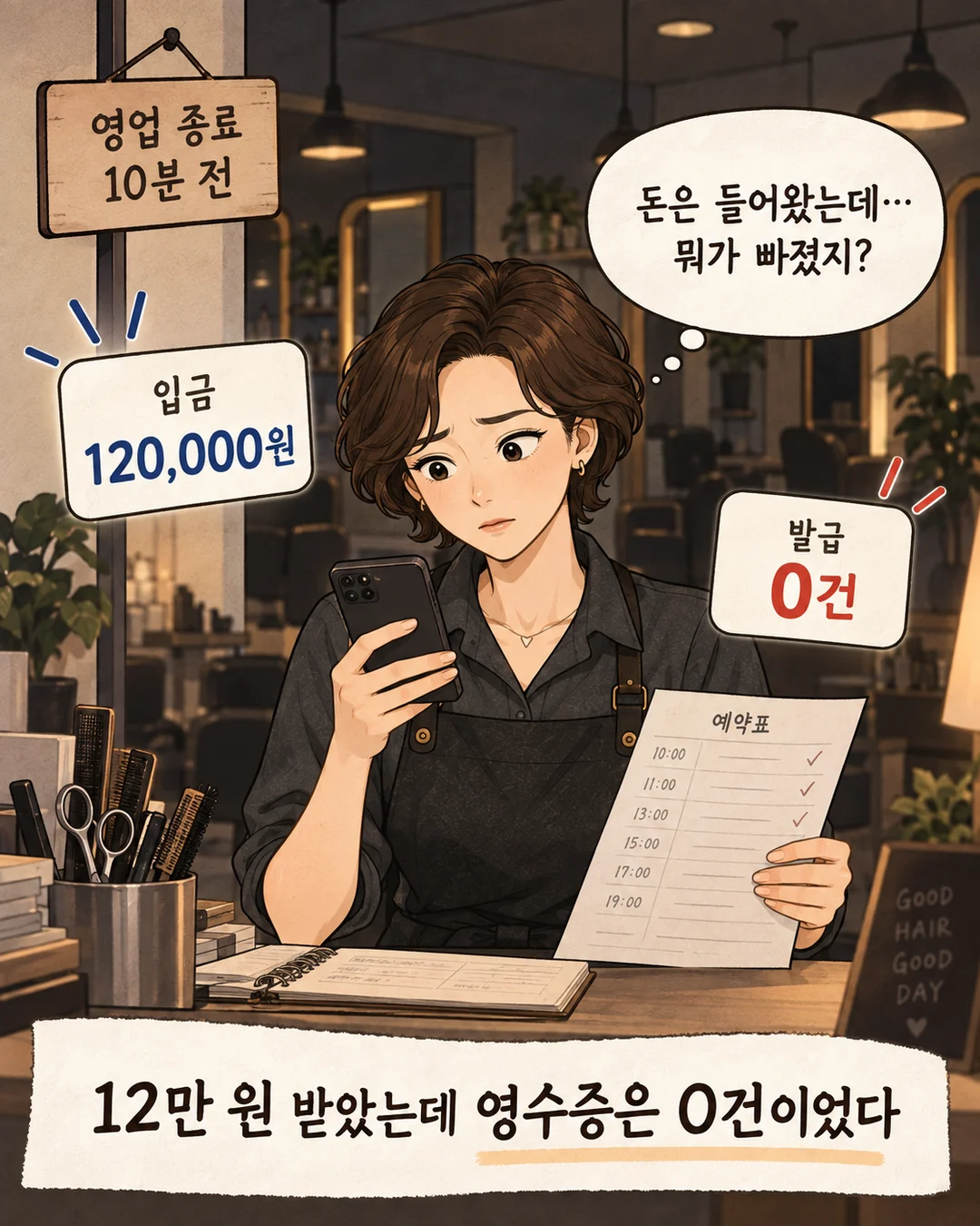 마감 중 계좌이체 금액과 현금영수증 발급 건수를 확인하는 이미용