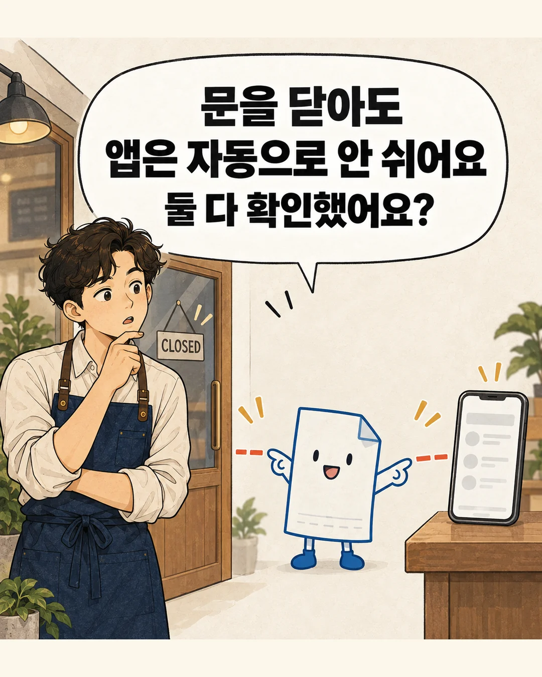 챙길이가 매장문과 휴대전화 사이에 서로 연결되지 않은 선을 가리킨다.