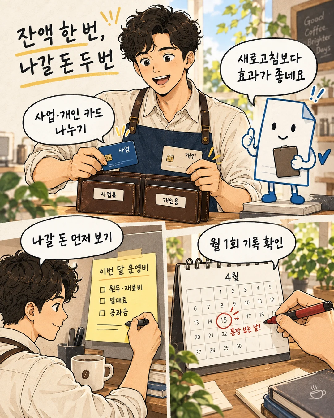 사업용 카드와 개인 카드를 나누고 정기적으로 매출과 지출을 확인하는 김카페